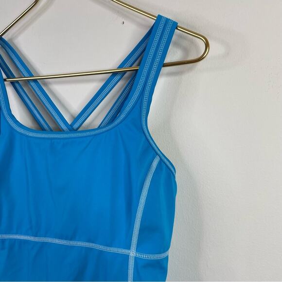 Lands End Bright Aqua Blue Strappy Modest Tankini Swim swimsuit top womens 8 M - Picture 2 of 9